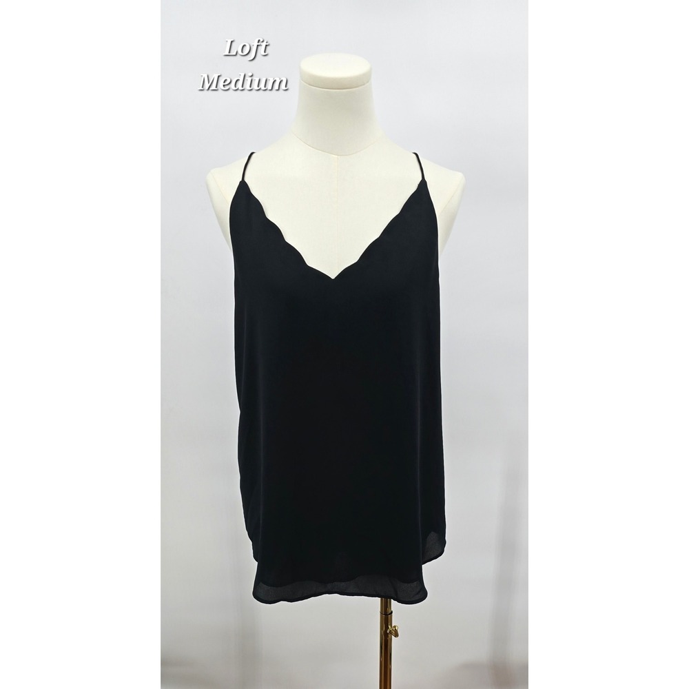 LOFT Black Scalloped V-Neck Camisole Tank Top Layered Minimalist Medium